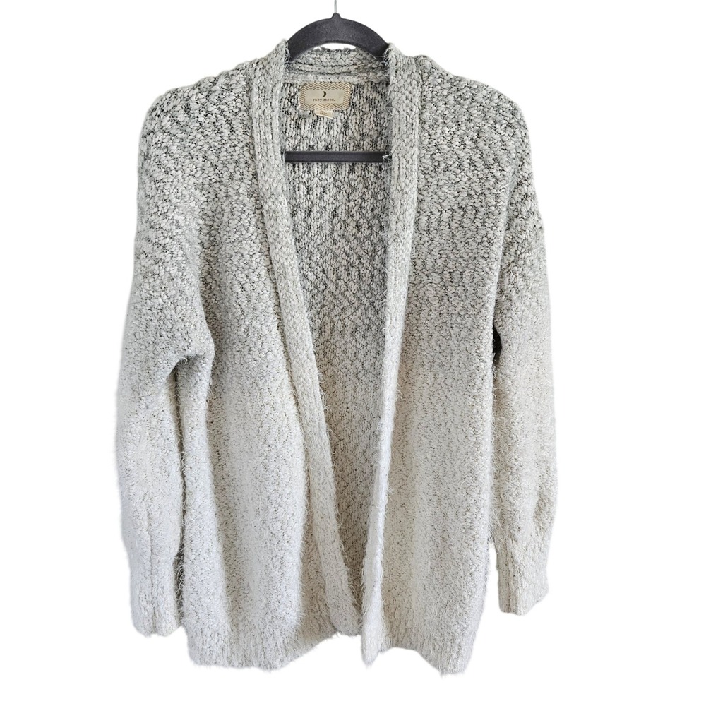 Ruby Moon Women Grey Cream Ombre Metallic Knit Open Front Cardigan Sweater Large
